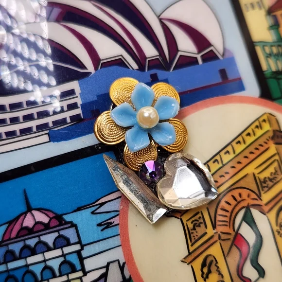 Vintage Unique Colorful Travel Themed Jewelry Box